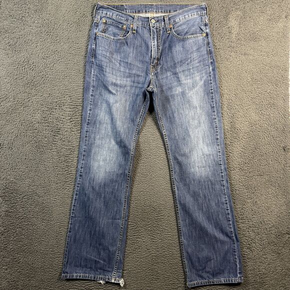 Levis Jeans Mens 34x34 Blue 527 Bootcut Medium Wash Distressed Denim Pants - Picture 1 of 16